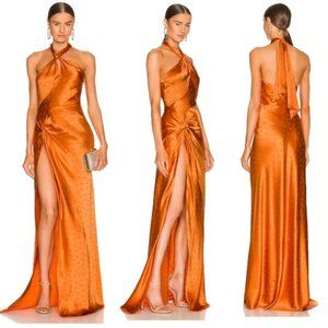Ronny Kobo Collection Samra Silk-Satin Halter Jacquard Maxi Dress